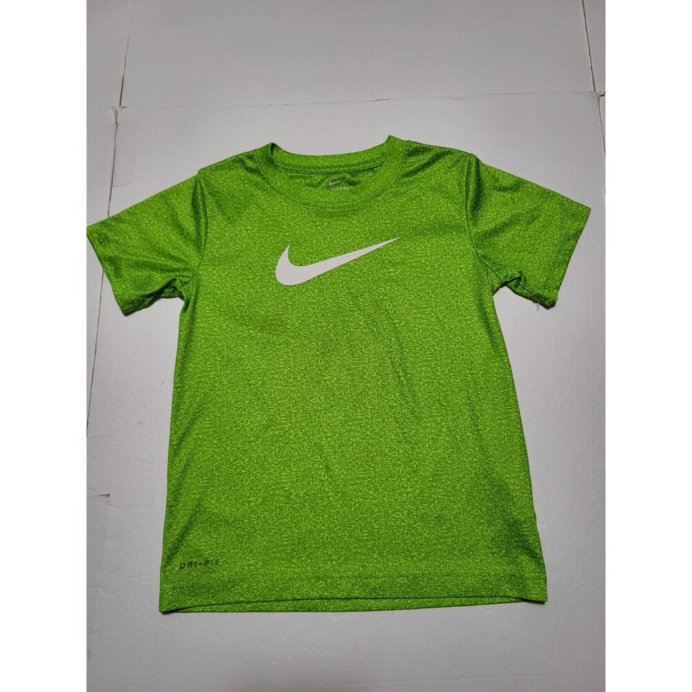 (#L6) Nike Tee Shirt Dri Fit Green Youth Boy's Size 7(6-7yrs) Short Sleeve